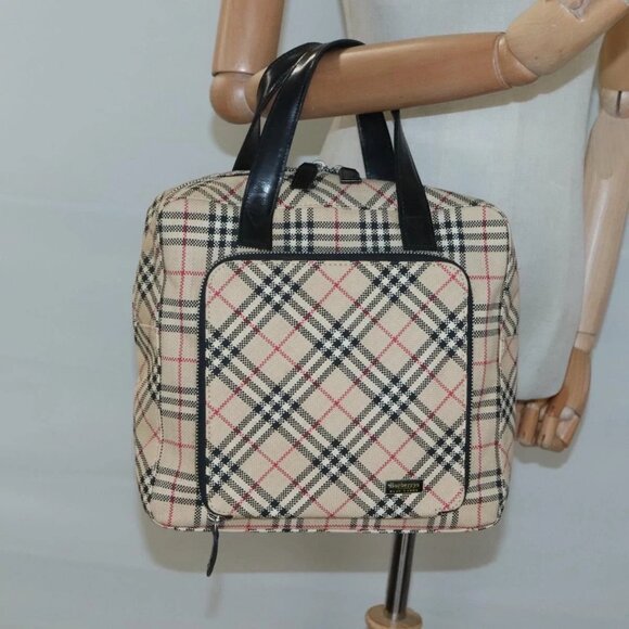 Burberrys Nova Check Blue Label Hand Bag Canvas Beige Auth - Picture 1 of 16